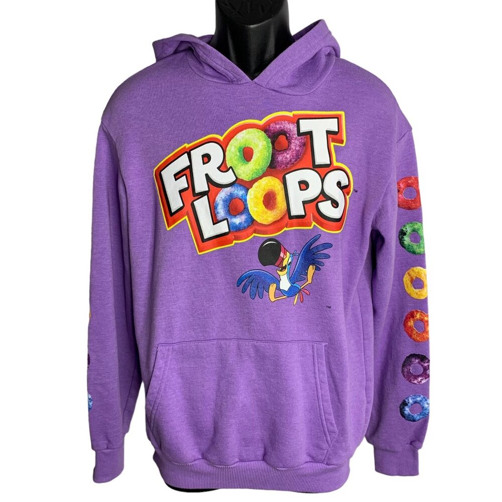 Kelloggs Fruit Loops Hoodie Sweatshirt S Purple Pocket Pullover Snack Logo